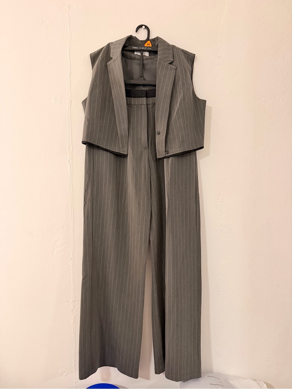 Edit By Nine Tailored Pinstripe Wide-Leg Pants & Vest Set - Gray